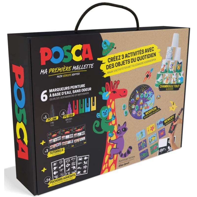 POSCA pigment marker 6-piece, waterproof, black and pastel colours